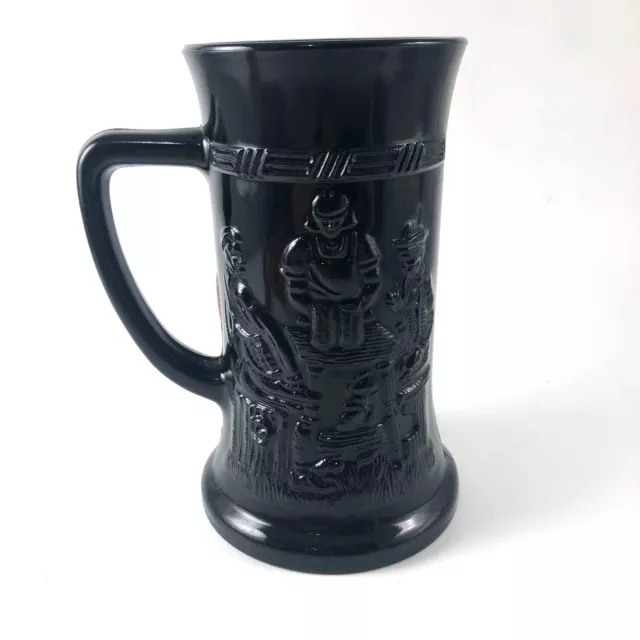 Indiana Black Glass Tiara Tavern German 6" Beer Stein Mug Embossed Tavern Scene