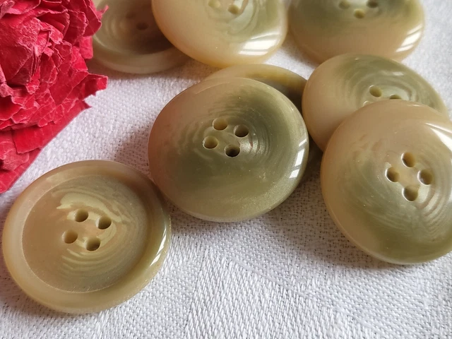Lot De 8 Boutons Vintage Vert Crème Veiné Effet Corne - 2,2 Cm, Référence 2847