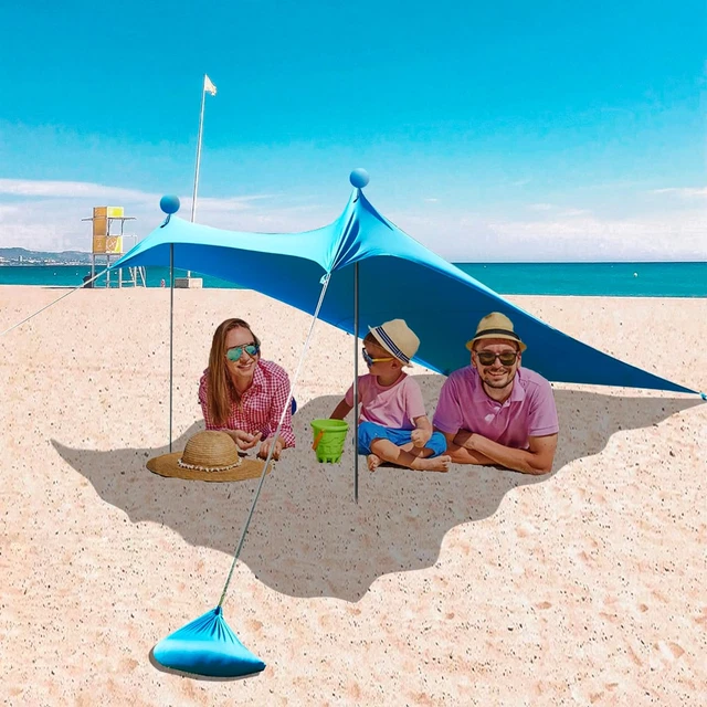 Abri De Plage Anti-UV 200x160x160 Cm - Tente Légère Avec 2 Poteaux - Pour 1 à 3 Personnes, Plage, Pique-nique, Camping