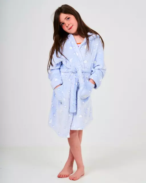 Kids Astrology Dressing Gown Girls Boys Fleece Hooded Wrap Robe Housecoat