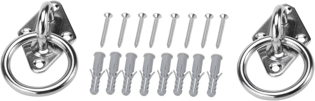 2X Hammock Hooks w/Ring M8 Diamond Pad Eye Plate Wall Ceiling Stainless for Boat