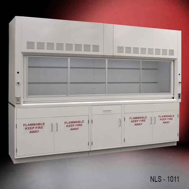 10' Laboratory Fume Hood w/ 2x Flammable Storage / Sash & Service Valves E2-783