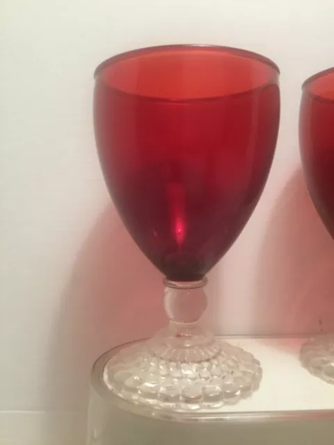 Red Bubble Glass 4 Goblets / Glasses Anchor Hocking Early American Royal Ruby 2