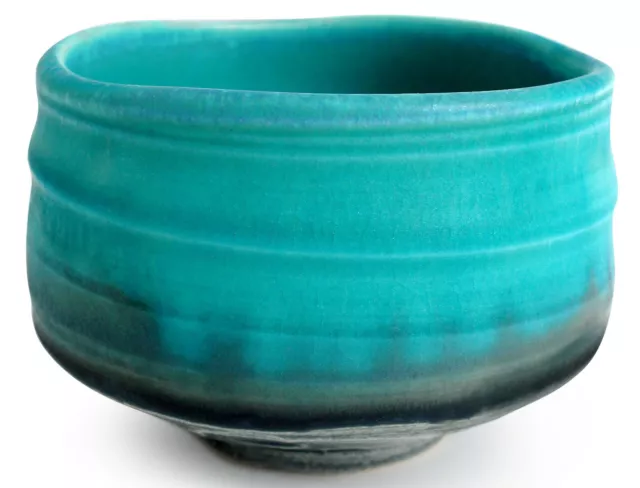 Mino ware Japanese Pottery Tea Ceremony Matcha Bowl Turquoise Blue Crackled