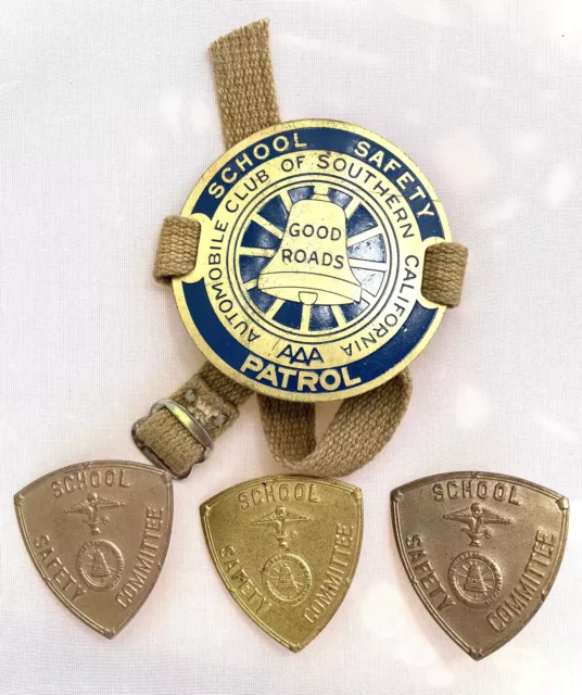 Vintage  AAA  School Safety Patrol Arm Band & 3 Badges Southern California