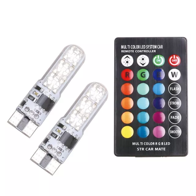 T10 W5W 5050 501 RGB Remote Control Car LED Side Light 6SMD Colorful Wedge Bulb