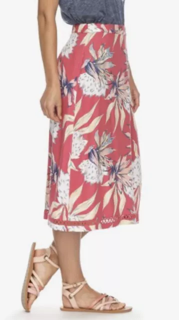 Roxy Island Deep Valley Floral Hawaiian Printed MIDI Wrap Coverup Skirt Small