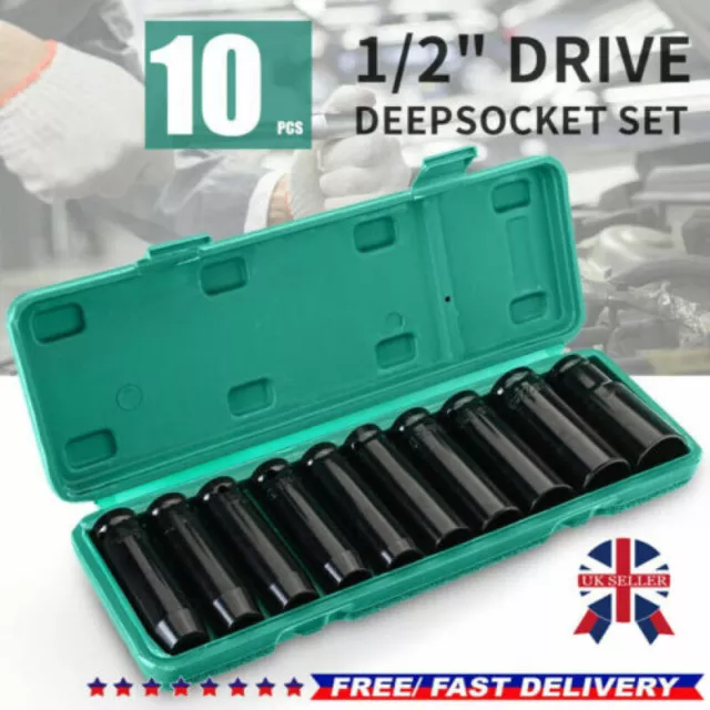 10pc 1/2" Inch Deep Impact Socket Tool Set 10-24mm Metric Garage Workshop 4-39