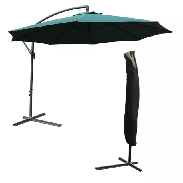 3.5M Large Green + Cover Cantilever Outdoor Parasol Sun Shade Patio Umbrella