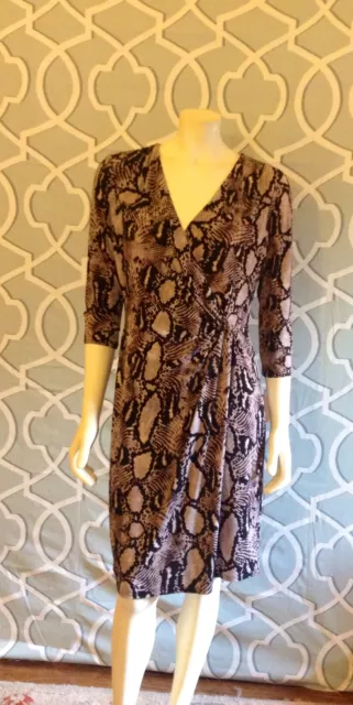 Ellen Tracy Faux Wrap Dress Sz M Medium Animal Print Knee Length 3/4 Sleeves Nwt 3