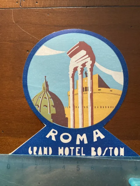 etichetta albergo valigia luggage label Italia GRAND HOTEL BOSTON ROMA ROME