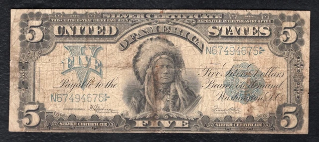 Fr. 281 1899 $5 Five Dollars “Chief” Silver Certificate Currency Note
