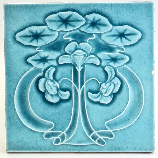 Antique Fireplace Tile Moulded Majolica Floral Design C1900