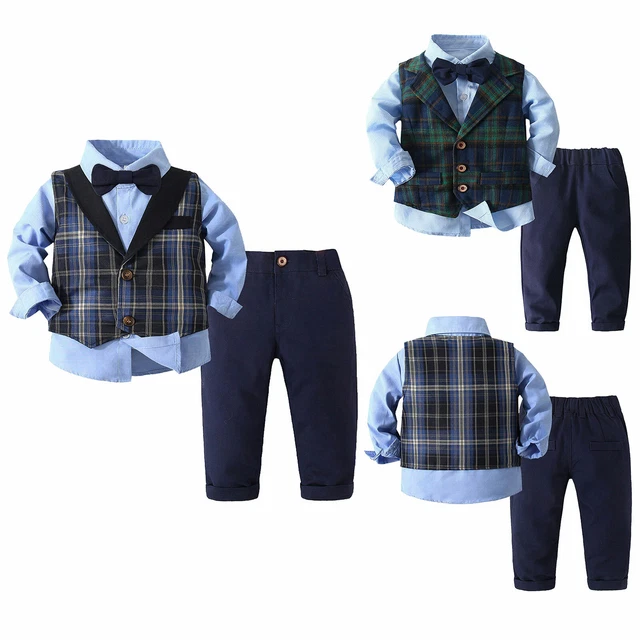 Camicia bambini ragazzi gentiluomo set 4 pezzi maniche lunghe mosca cravatta gilet bretelle