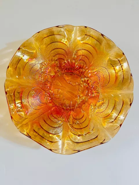 Carnival Glass | Imperial Vintage Iridescent Orange Centerpiece Bowl Floral