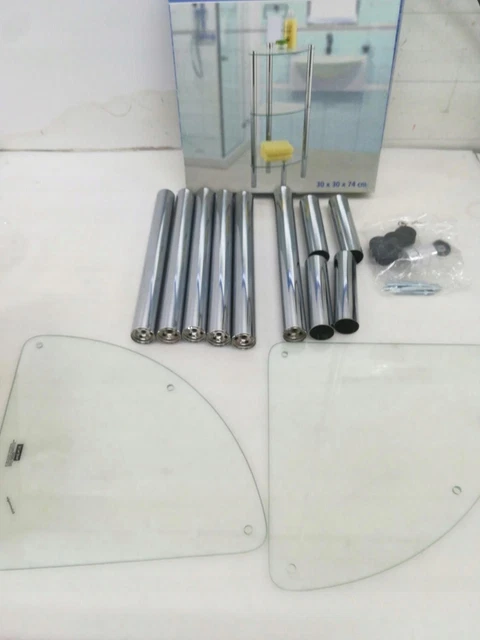 Estante de esquina WENKO Yago con 3 estantes de vidrio - estante de baño, acero inoxidable
