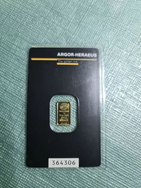 Argor - Heraeus 1 Gramm Goldbarren - Zertifikat im Blister 