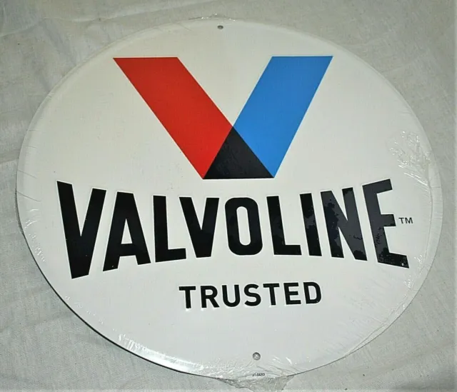 Official Embossed Valvoline Trusted Oil Logo Round Tin Enameled Sign New Sealed