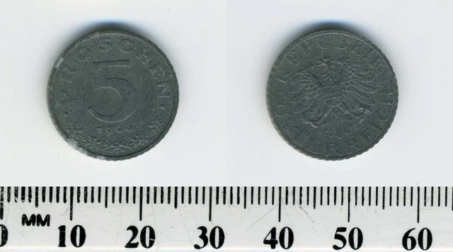 Austria 1966 - 5 Groschen Zinc Coin - Imperial Eagle with Austrian shield - #1