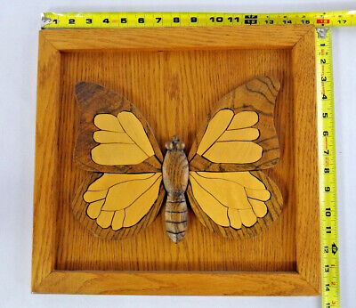 Vintage wall art Jigsaw WOOD carved BUTTERFLY 1960 1970 monarch decor hippy