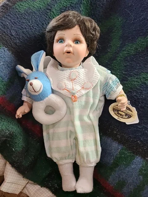 #461-Collectible Memories Porcelain Boy Doll "Joey" ♡ 15" Tall Bright Blue Eyes