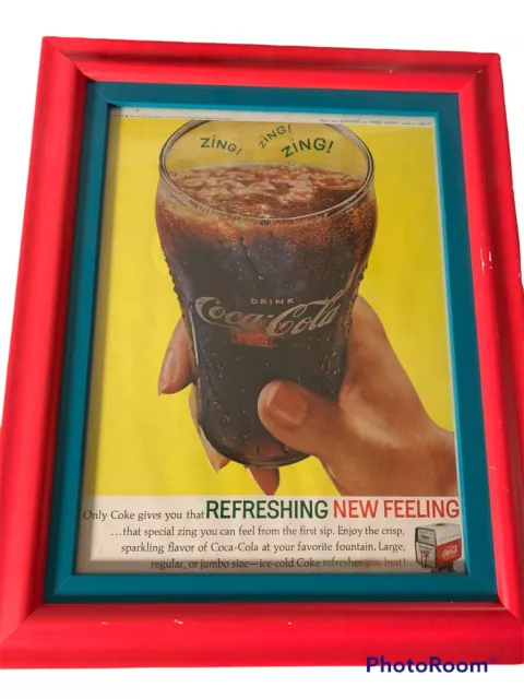 Magazine Ad - 1962 - Coca Cola - Lady holding glass Framed 16” X 13”