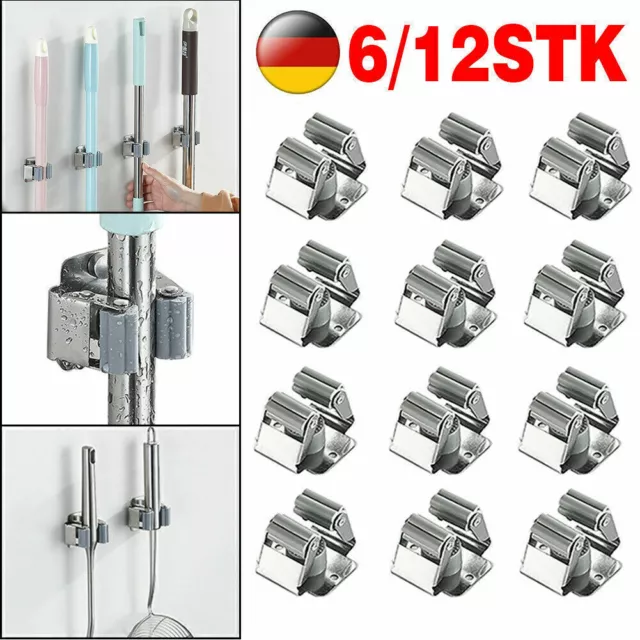 12 x device holder, broom holder, tool holder for garden tools, wall stainless s