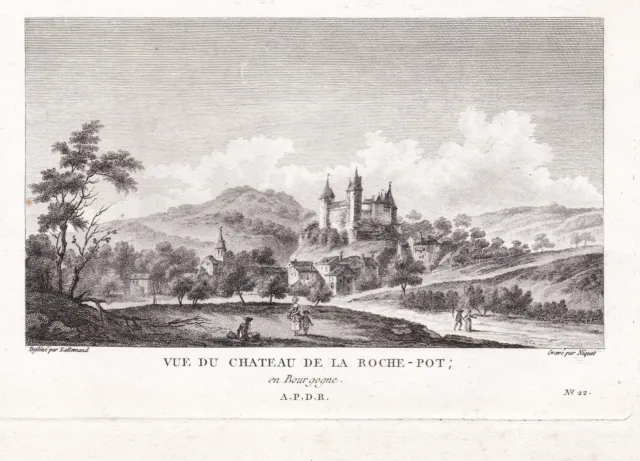 Château De La Rochepot Cote-D'Or Bourgogne Vue Gravure Estampe Engraving 1780