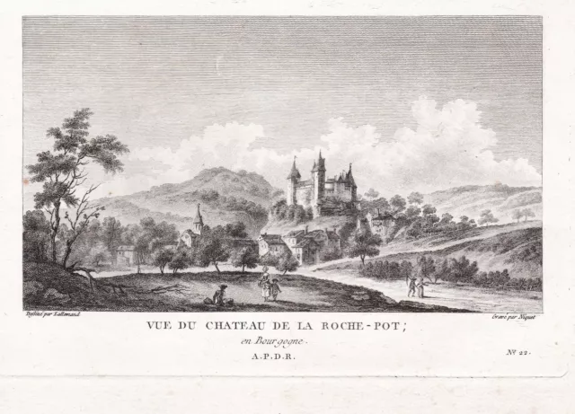 Chateau de la Rochepot Cote-d'Or Bourgogne vue gravure estampe engraving 1780