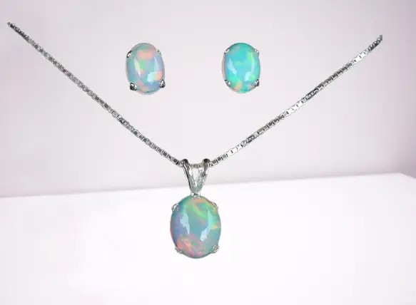 Natürlich Äthiopische Opal Halskette Set-925 Silber Anhänger Mit Nieten Schmuck 2