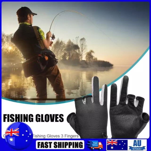 Fishing Gloves 3 Cut Fingers Waterproof Anti-Slip Sports Mittens (Black)
