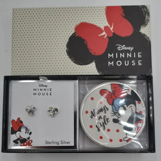 Disney Minnie Mouse Clear Crystal Stud Earrings in Sterling Silver Childrens New