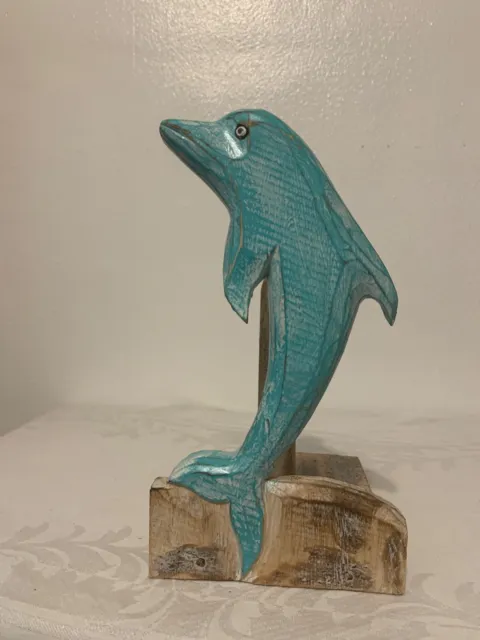 Dolphin Paper Towel Holder, Coastal, Wood, Hand Carved, Sea Life