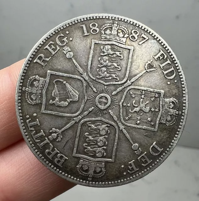 Antique Victorian 1887 2 Double Florin 925 Solid Silver Coin British