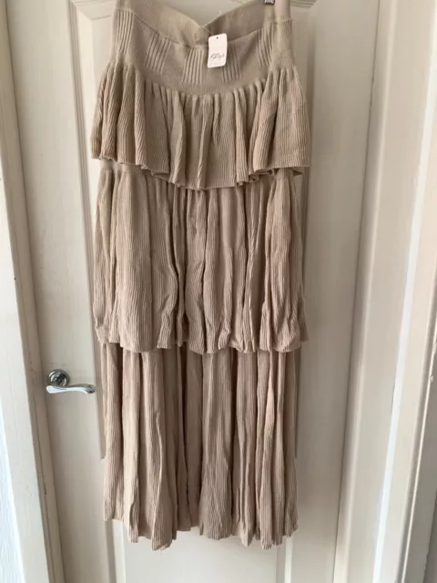 Bnwt  Free People Knitted Long Beige  Skirt Maxi  Upto Uk 24 Ruffles Romantic