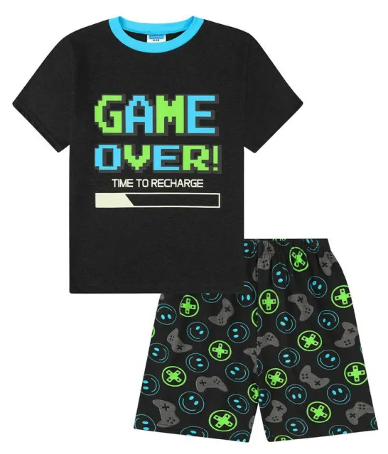 Boys Game Over Time To Recharge Glow In The Dark Short Gaming Pyjamas