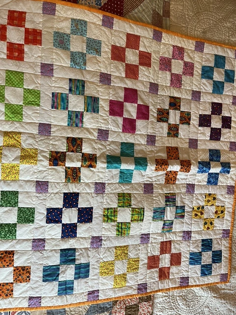 Handmade Patchwork Quilt Colorful 9 Patch Lap Crib Blanket