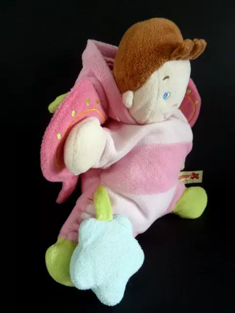 L9. DOUDOU NICOTOY GARCON PAPILLON rose vert antennes fleur bleu capuche - TBE 2