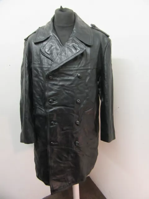 VINTAGE 70'S GERMAN Police Officers Long Leather Trench Pea Coat Jacket ...