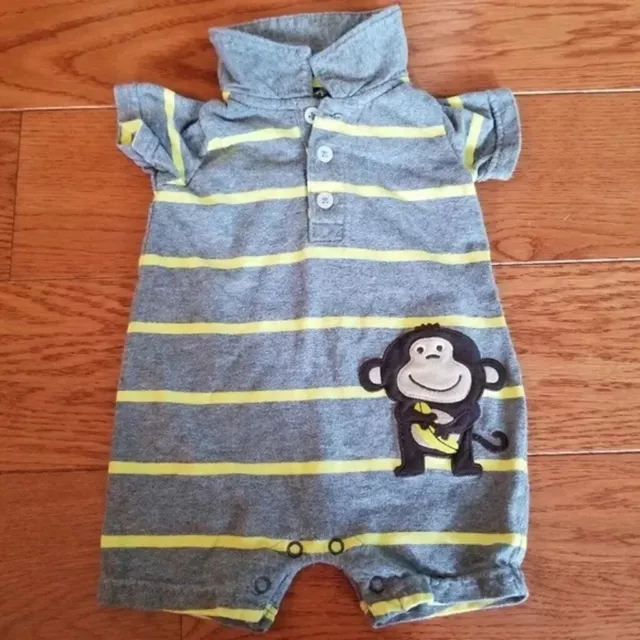 Carters baby boy romper size 3 months with stripes and monkey
