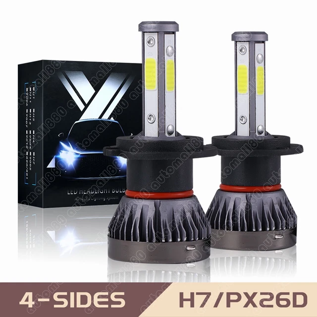 Qty(2) 4-Sided H7 PX26D LED Headlights High Low Beam Conversion Kit Bright White