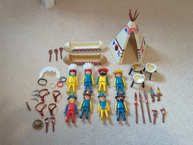 Playmobil Vintage - Cowboys, Indiens, Cactus Et Tentes - Lot Collection
