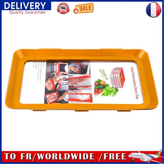 Food Preservation Tray Plastic Food Fresh Storage Plates Container (Orange)