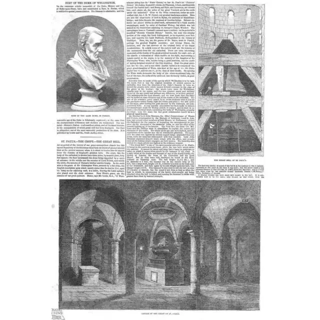 ST PAULS CATHEDRAL The Crypt & the Great Bell - Antique Print 1852