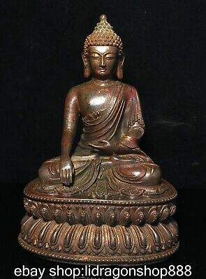9.6 "Vieille Chine Bouddhisme Pur Cuivre Shakyamuni Amitabha Bouddha Statue