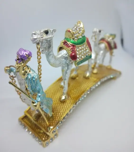 Vintage Camel Caravan Jewelry Hinged Trinket Boxes Art Decor Bejeweled
