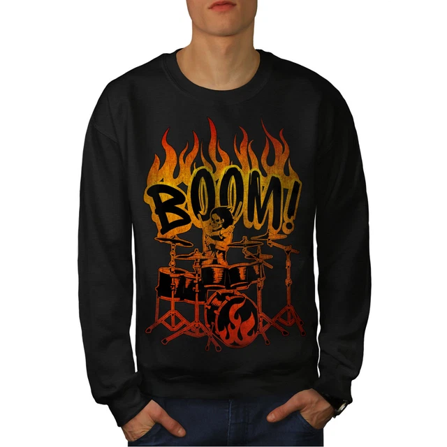 Wellcoda Skeleton Drummer Mens Sweatshirt, Playing Casual Pullover Jumper