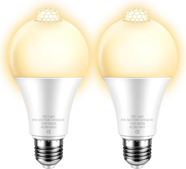 Lampada Led E27 Con Sensore Di Movimento, 12W 1160 Lumen, Bianco Freddo 6500K, Forma A60, LEDLUX - 2