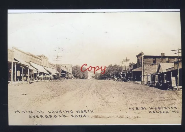 Real Photo Overbrook Kansas Downtown Main Street Scene Postcard Copy