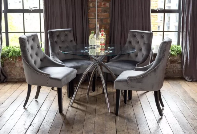 Cecelia Luxury Glass Dining Table Set with 2 or 4 Portia Dining Chairs in Grey